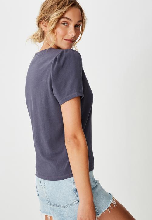 Cotton On - Puff sleeve short sleeve top - midnight navy