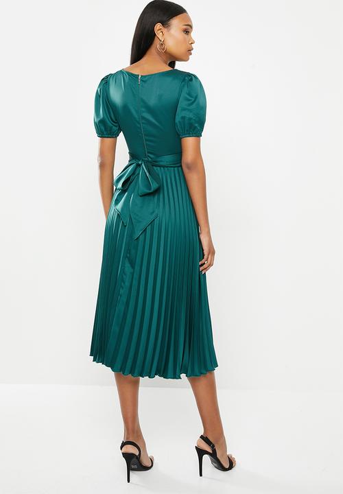 MILLA - Pleated wrap midi dress - emerald