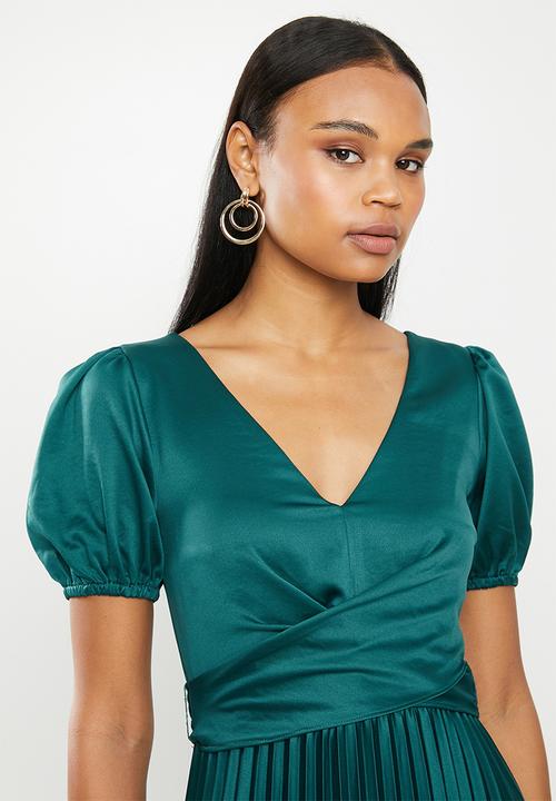 MILLA - Pleated wrap midi dress - emerald