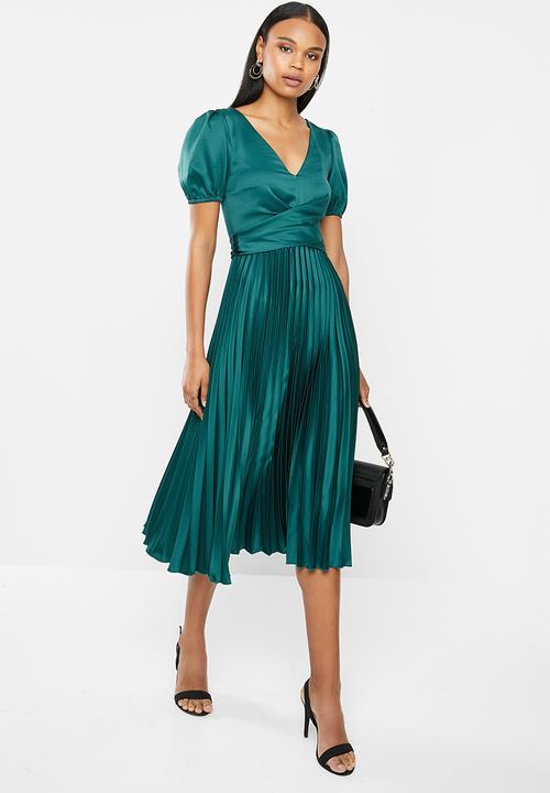 MILLA - Pleated wrap midi dress - emerald