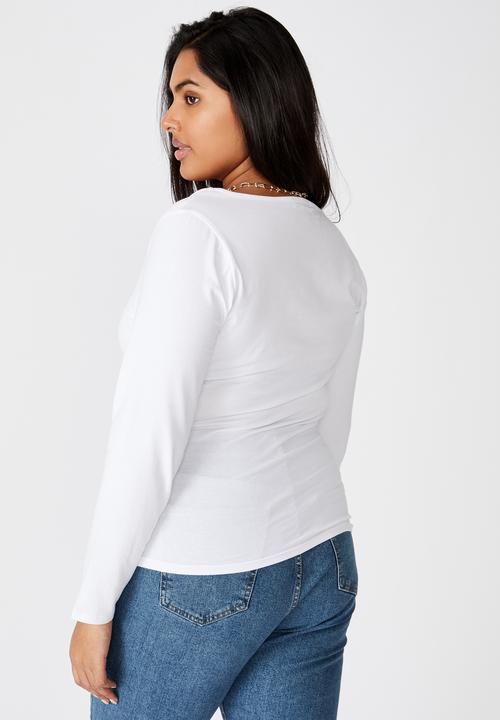 Cotton On - Curve everyday long sleeve scoop top - white