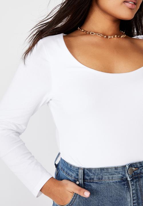 Cotton On - Curve everyday long sleeve scoop top - white