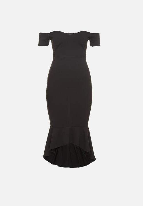 missguided bardot fishtail hem dress