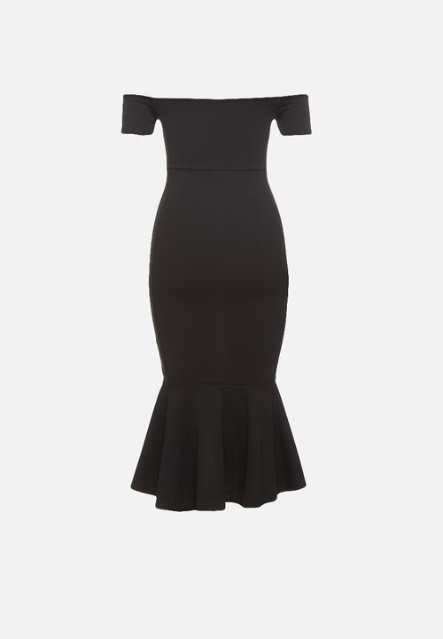 Missguided - Petite bardot fishtail hem midi dress - black