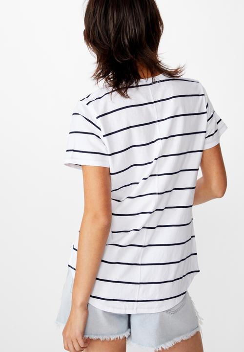 Cotton On - The one crew tee - auto stripe white/moonlight