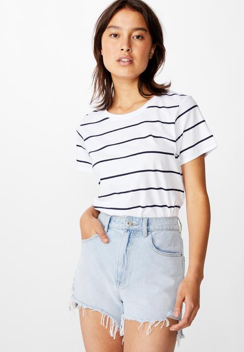 Cotton On - The one crew tee - auto stripe white/moonlight