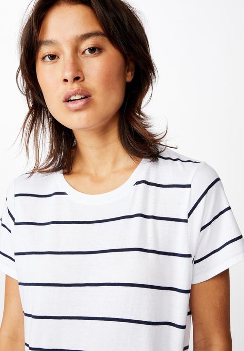 Cotton On - The one crew tee - auto stripe white/moonlight