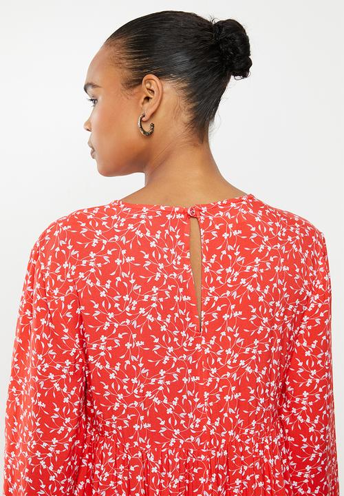 edit - V-neck tiered maxi dress - red 
