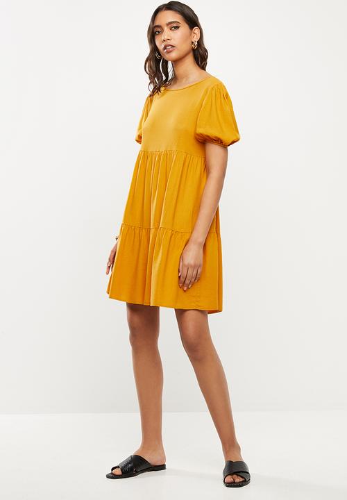 VELVET - Open back tiered mini dress - ochre