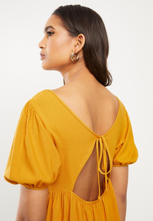 VELVET - Open back tiered mini dress - ochre