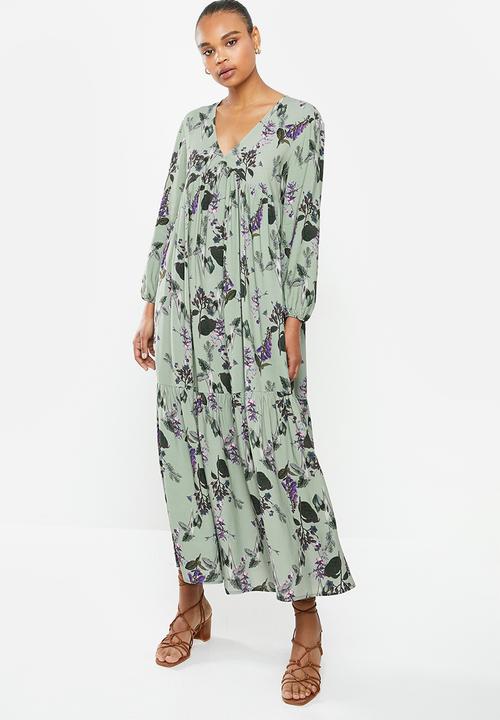 edit - V-neck tiered maxi dress - sage