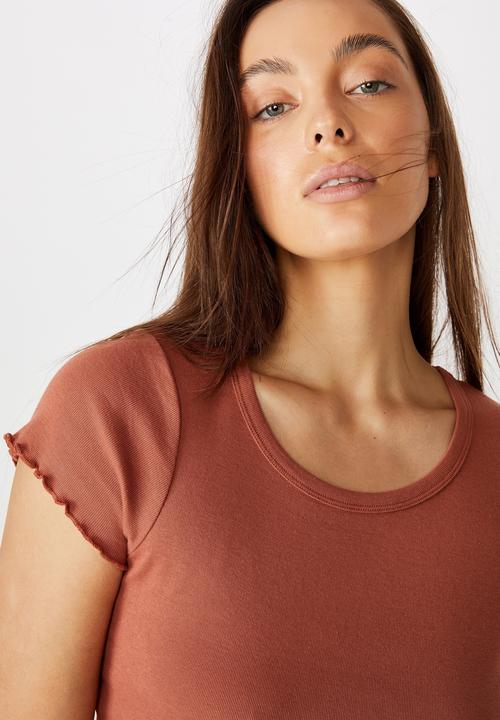 Cotton On - Turnback short sleeve top - dusty brown