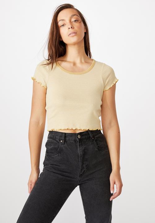 Cotton On - Turnback short sleeve top - kenny stripe new wheat/gardenia