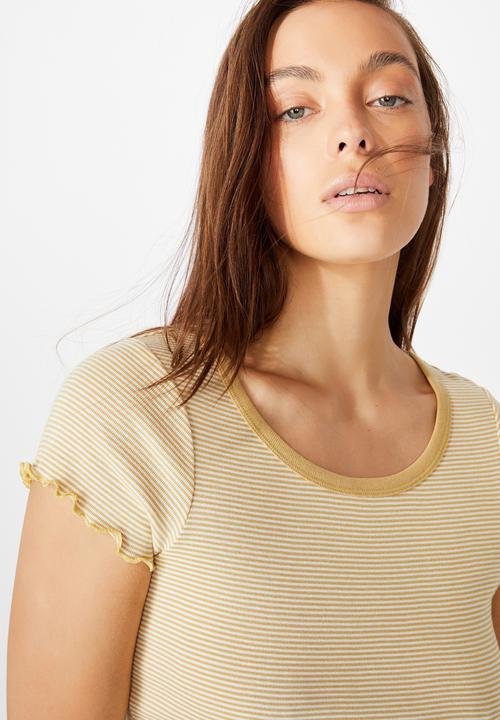 Cotton On - Turnback short sleeve top - kenny stripe new wheat/gardenia
