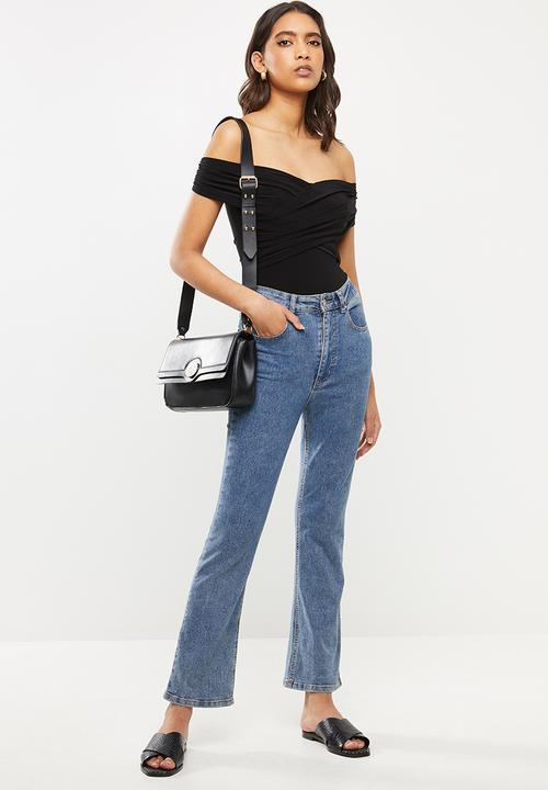 VELVET - Wrap bardot bodysuit - black