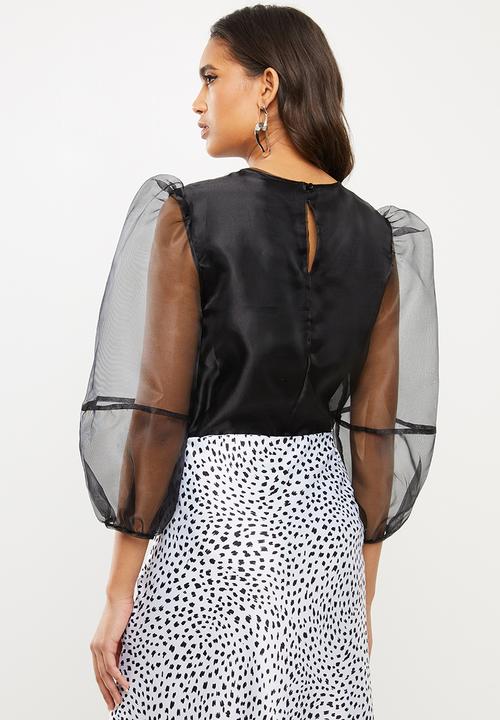 VELVET - Organza round  neck blouse - black