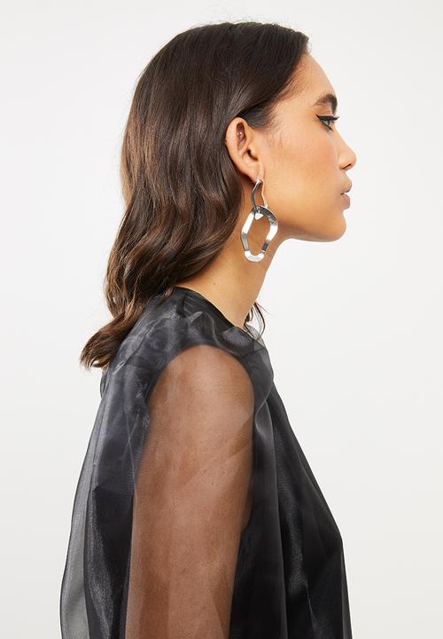 VELVET - Organza round  neck blouse - black