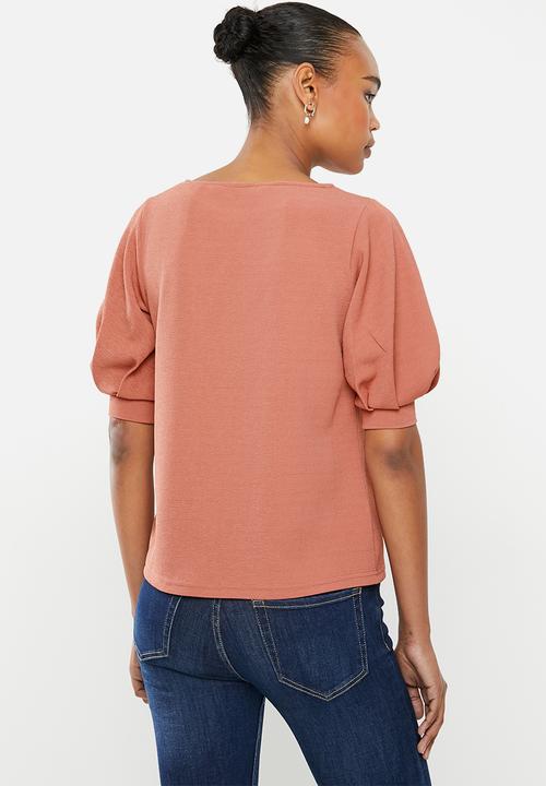 edit - Textured knit puff sleeve tee  - rose 
