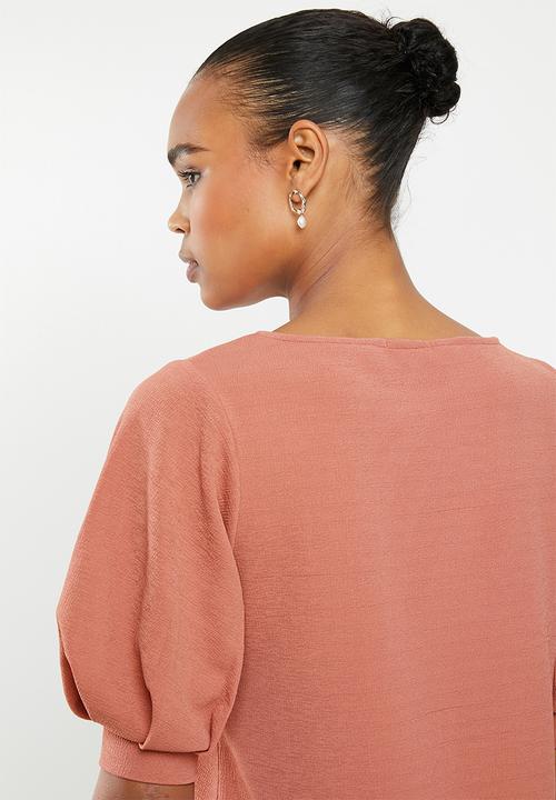 edit - Textured knit puff sleeve tee  - rose 