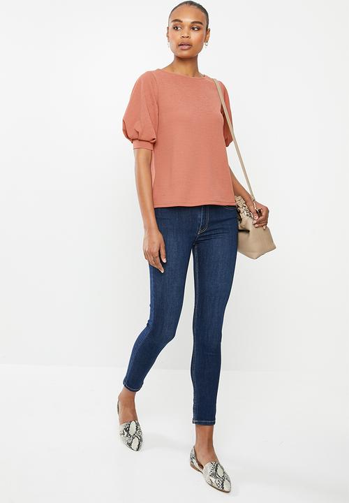 edit - Textured knit puff sleeve tee  - rose 