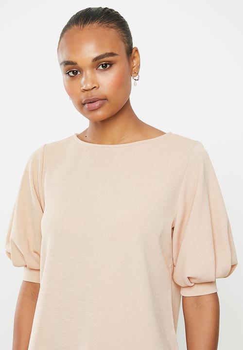 edit - Textured knit puff sleeve tee - nude
