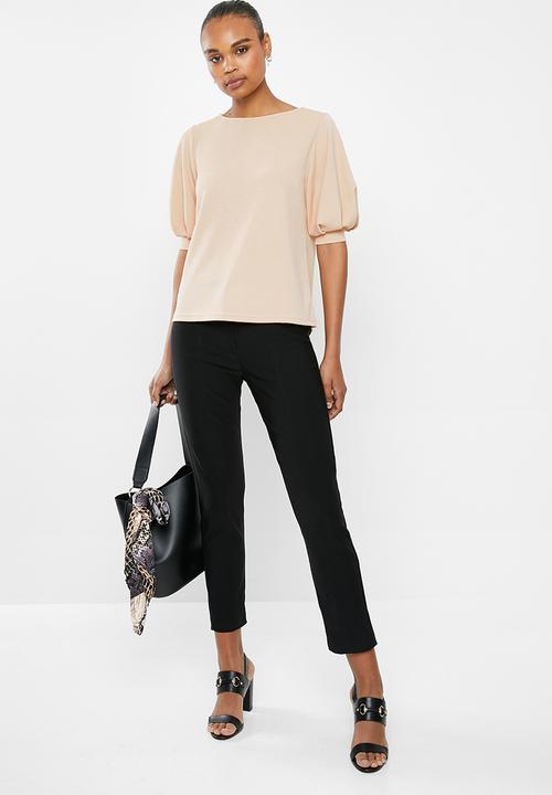 edit - Textured knit puff sleeve tee - nude