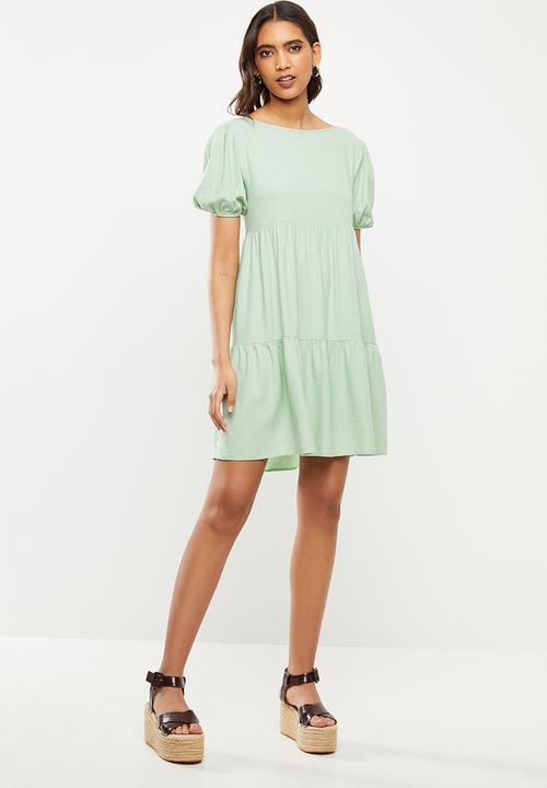 VELVET - Open back tiered mini dress - sage