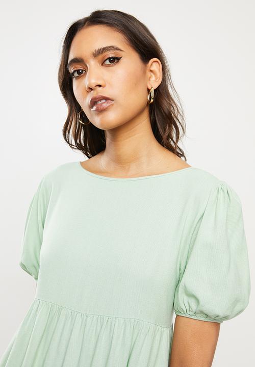 VELVET - Open back tiered mini dress - sage
