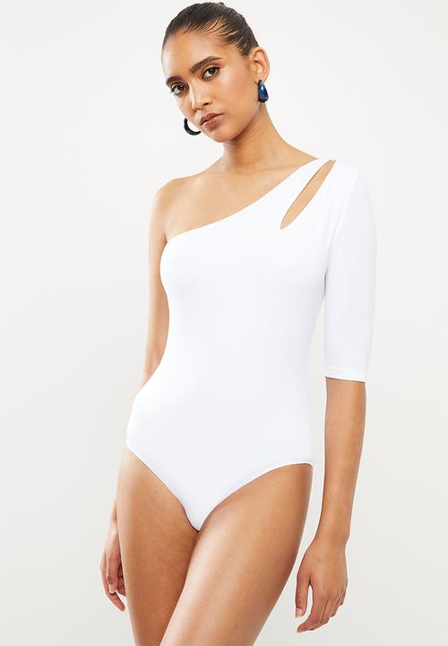 Blake - Asymmetric bodysuit with ballet sleeve - white