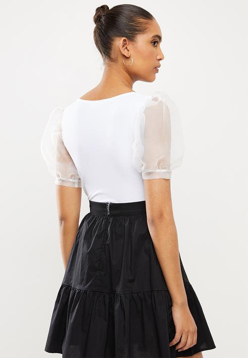 Blake - Combo T-shirt with organza sleeves - white