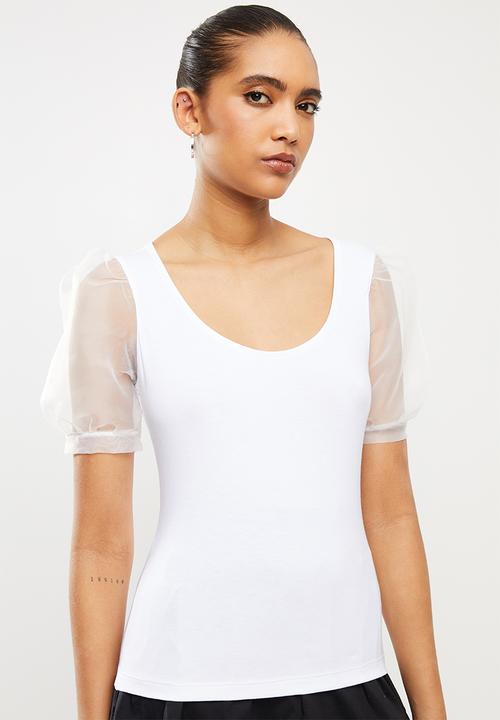 Blake - Combo T-shirt with organza sleeves - white