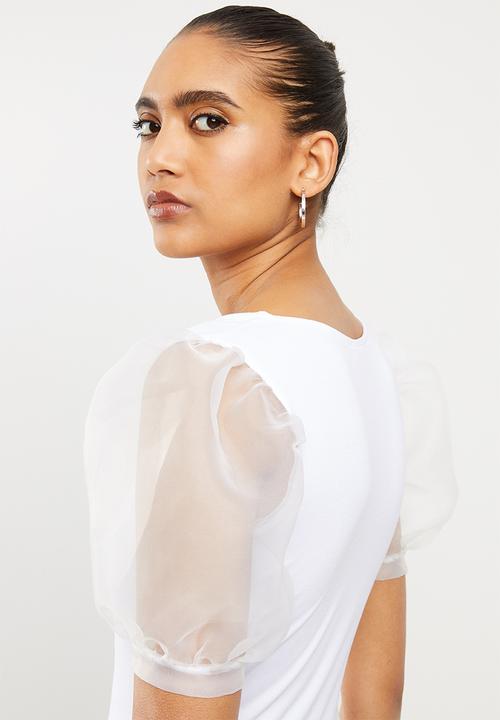 Blake - Combo T-shirt with organza sleeves - white