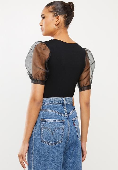Blake - Combo T-shirt with organza sleeves - black