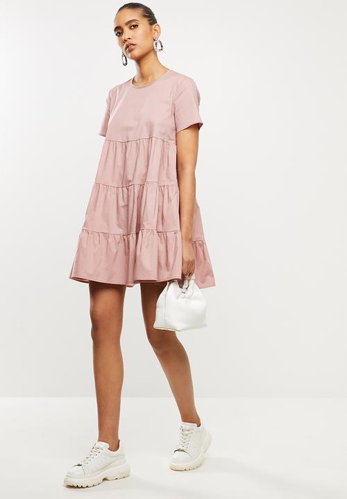 Blake - Cotton poplin tiered dress - pink
