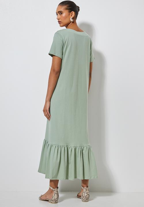 Superbalist - V-neck dress with tiered hem - sage