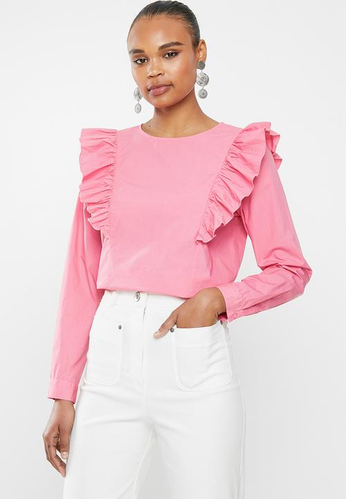 pink long sleeve ruffle top