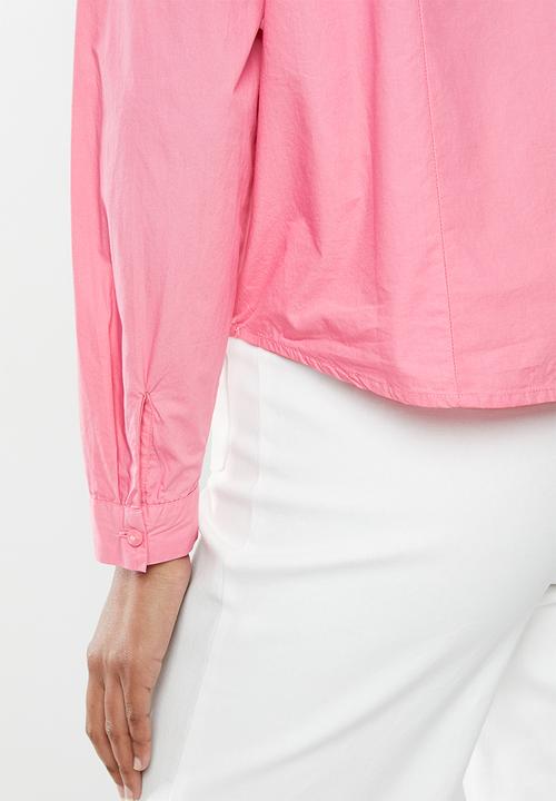 Jacqueline de Yong - Tesha long sleeve ruffle top - pink