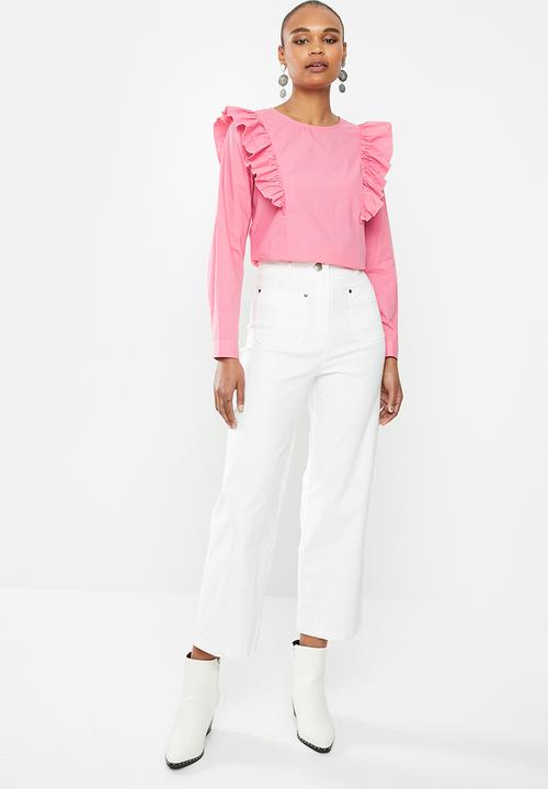 Jacqueline de Yong - Tesha long sleeve ruffle top - pink