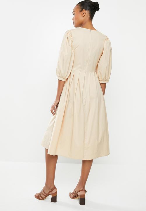 MILLA - Tuck detail midi dress - stone
