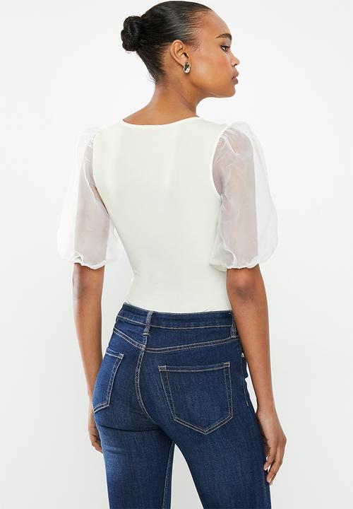 MILLA - Organza sleeve bodysuit - ivory