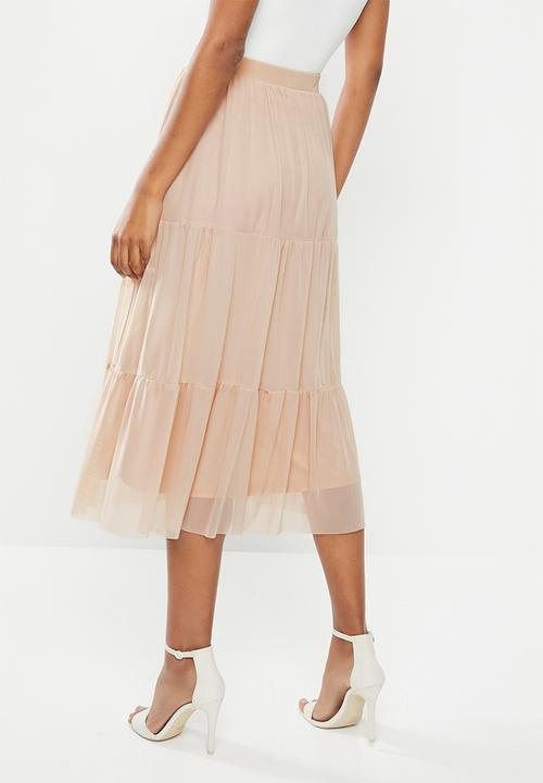 MILLA - Mesh tiered skirt - nude
