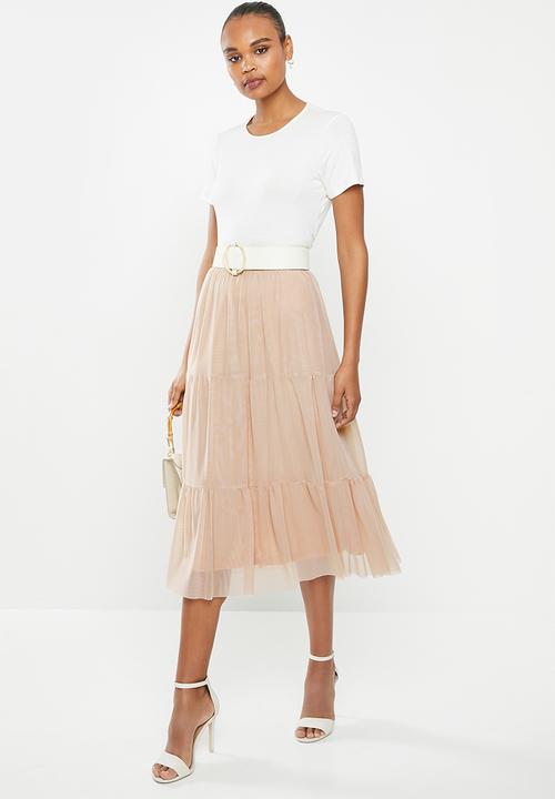 MILLA - Mesh tiered skirt - nude
