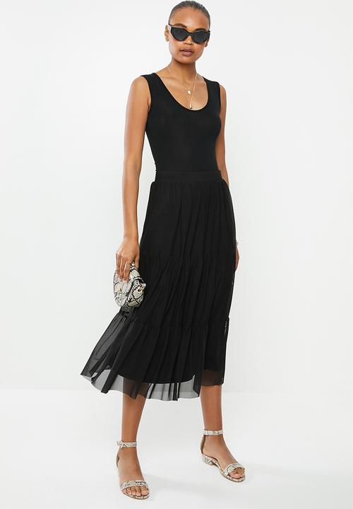 MILLA - Mesh tiered skirt - black