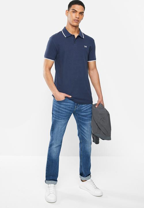 Lee  - Lee icon polo - dusty navy & white