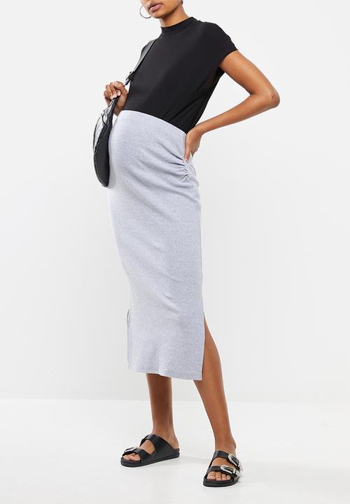 Missguided - Maternity ribbed split side midi skirt - grey