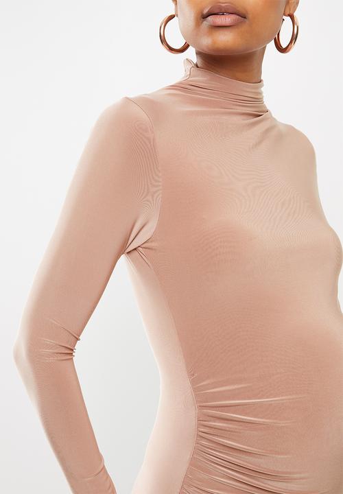 Missguided - Maternity long sleeve slinky midi dress - blush