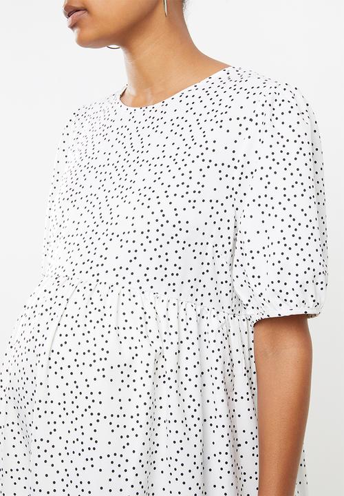 Missguided - Maternity short sleeve polka dot maxi smock dress - white