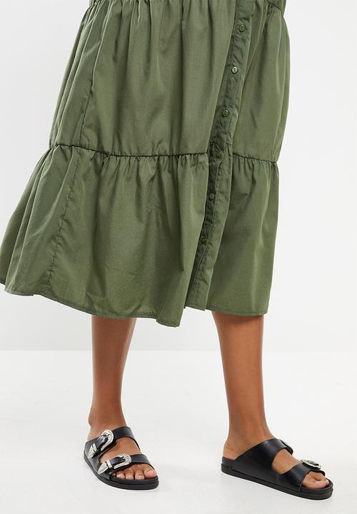 Missguided - Maternity short sleeve poplin button front maxi smock dres - khaki