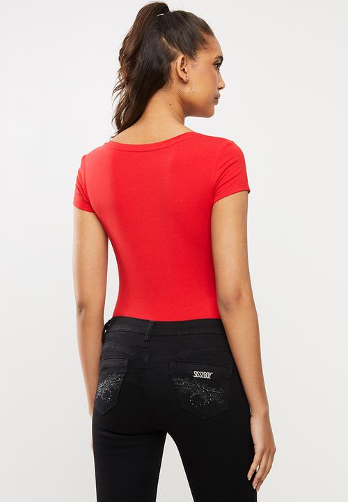 SISSY BOY - Round neck basic with mixed logo transfer - red
