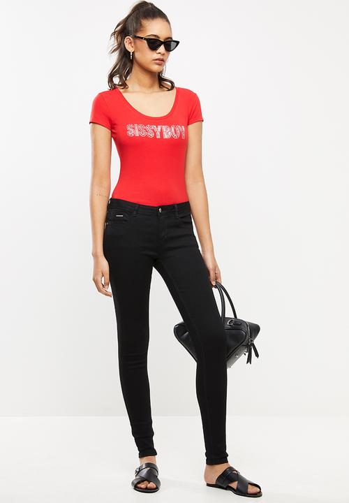 SISSY BOY - Round neck basic with mixed logo transfer - red
